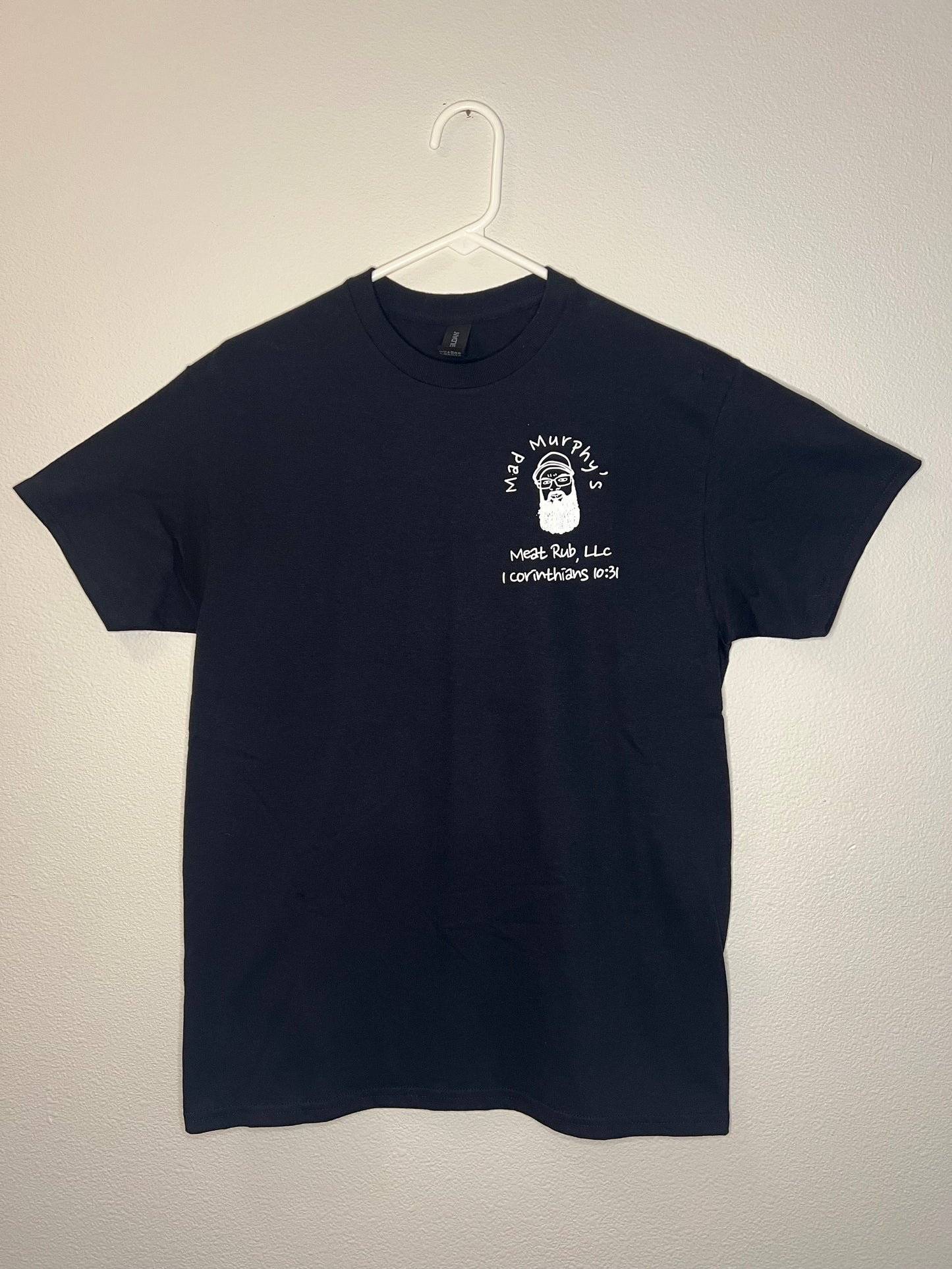 Black shirt white slogan