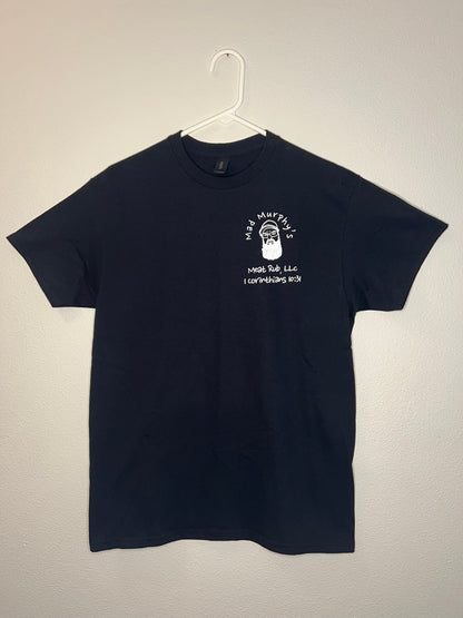 Black shirt white slogan
