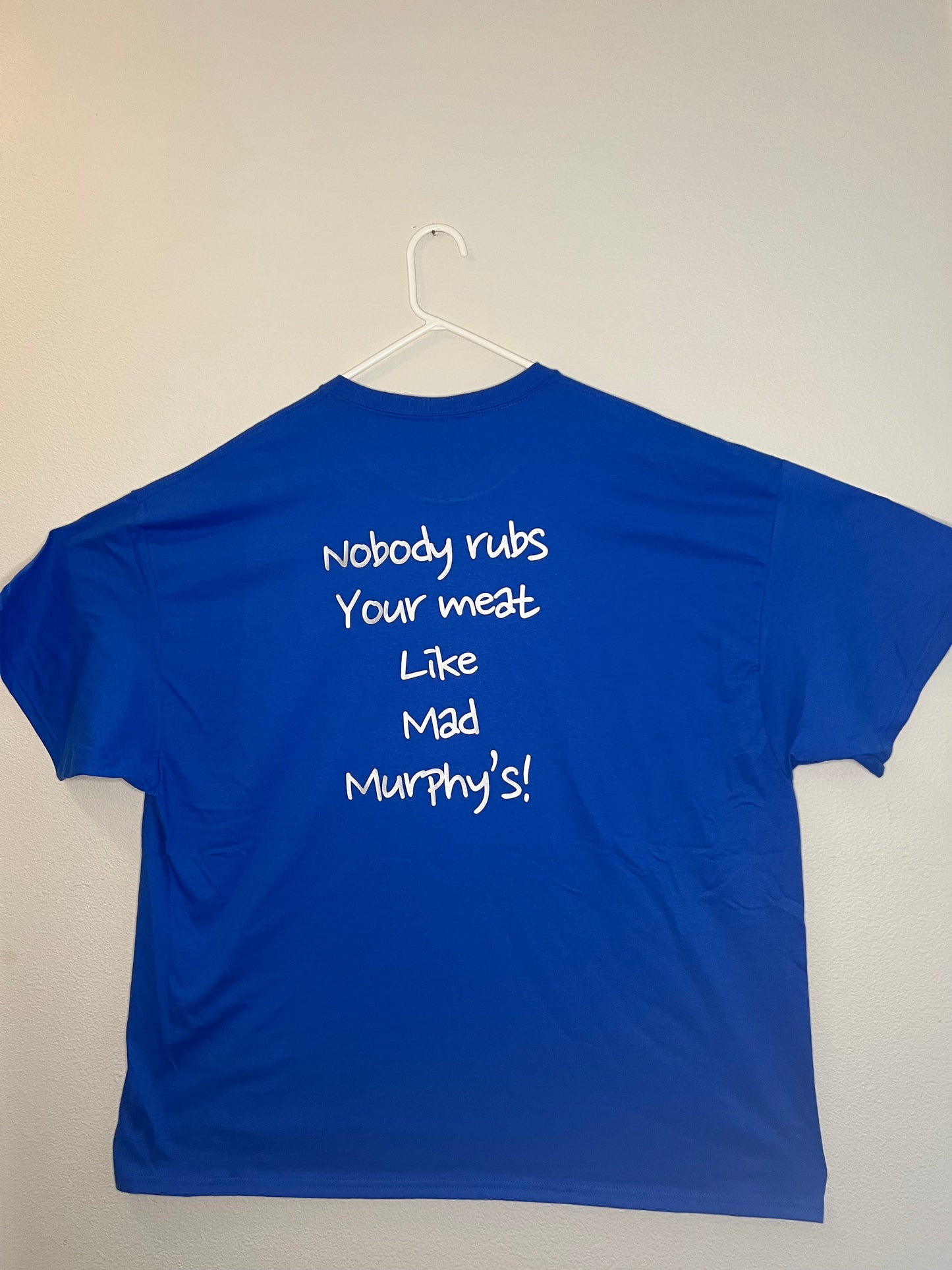 Blue Shirt Silver Slogan